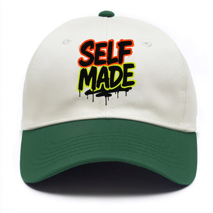 Bold typography design - "SELF MADE" - built from nothing, earned success - Two Tone Cap - Green