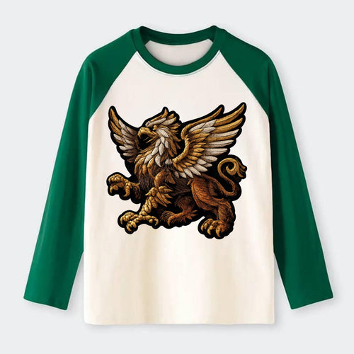 GRIFFIN BEAST - lion eagle hybrid in gold and brown , heraldic - Raglan Long Sleeve T-Shirt
