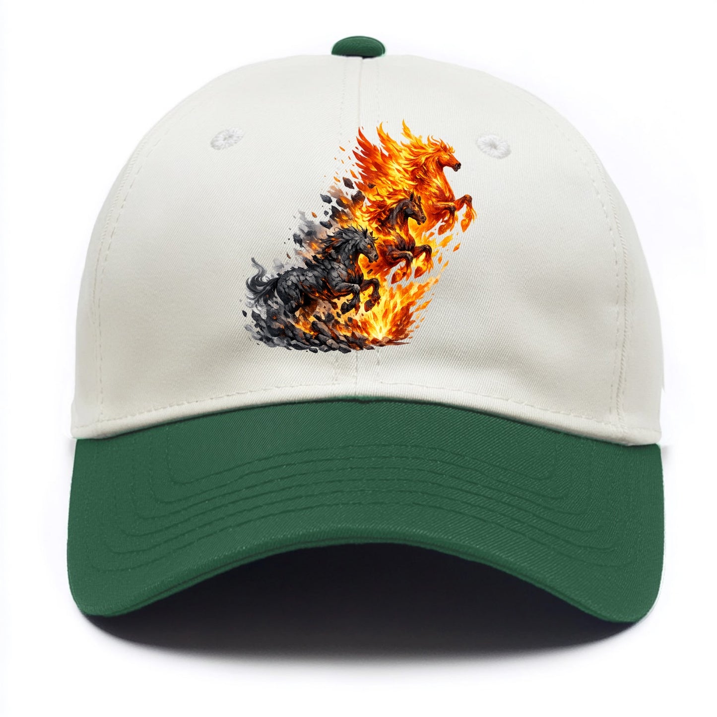 INFERNO STALLION | Horse made entirely of living flames | Blazing mane and tail | - Two Tone Cap - Green