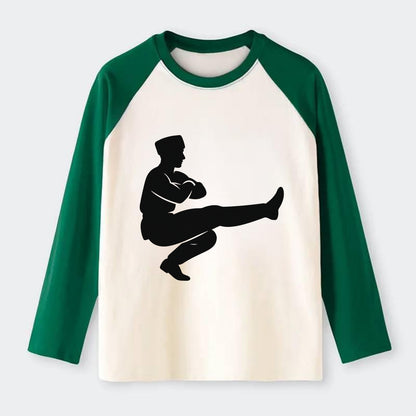 Russian Cossack dancer squat kick - Raglan Long Sleeve T-Shirt - Green