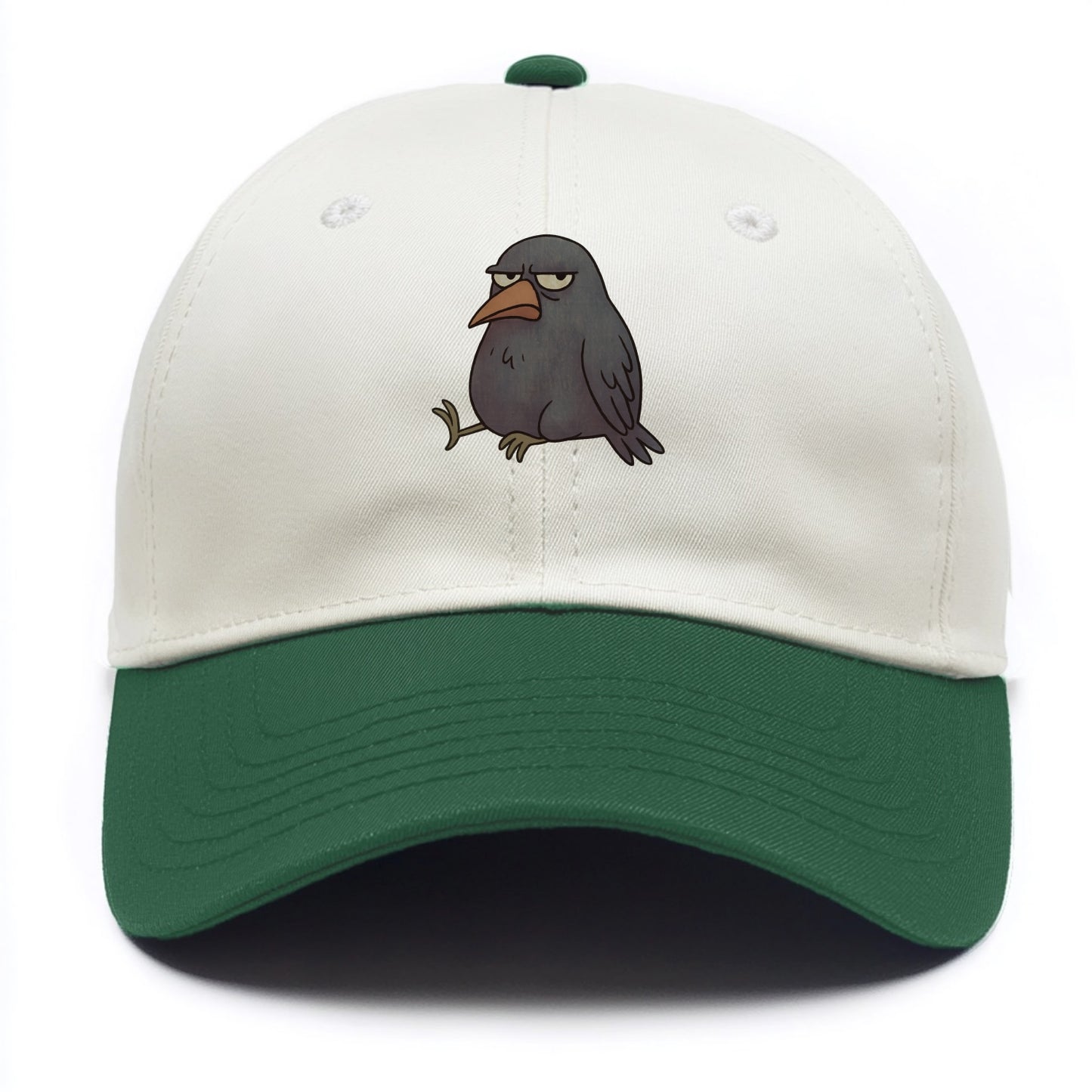 THE CROW JUDGES SILENTLY | Black crow with disapproving look - Two Tone Cap - Green