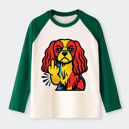 Cavalier King Charles Spaniel with long ears, regal paw giving finger - Raglan Long Sleeve T-Shirt - Green