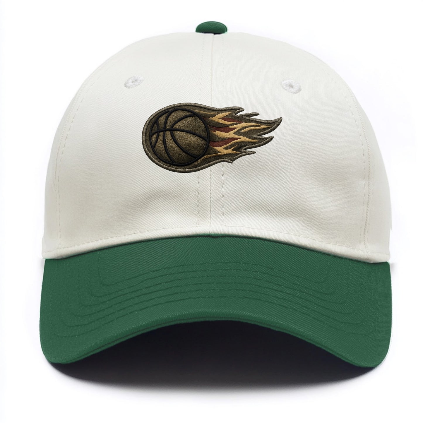 Embroidered patch design - BASKETBALL FLAMING BALL - basketball with flames in - Two Tone Cap - Green