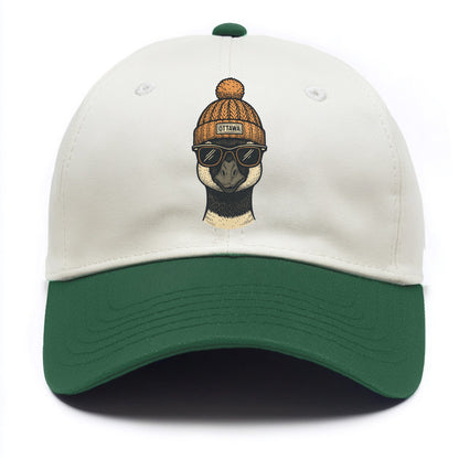 Ottawa Canadian Goose wearing Ottawa beanie with pom pom and wayfarer sunglasses - Two Tone Cap - Green