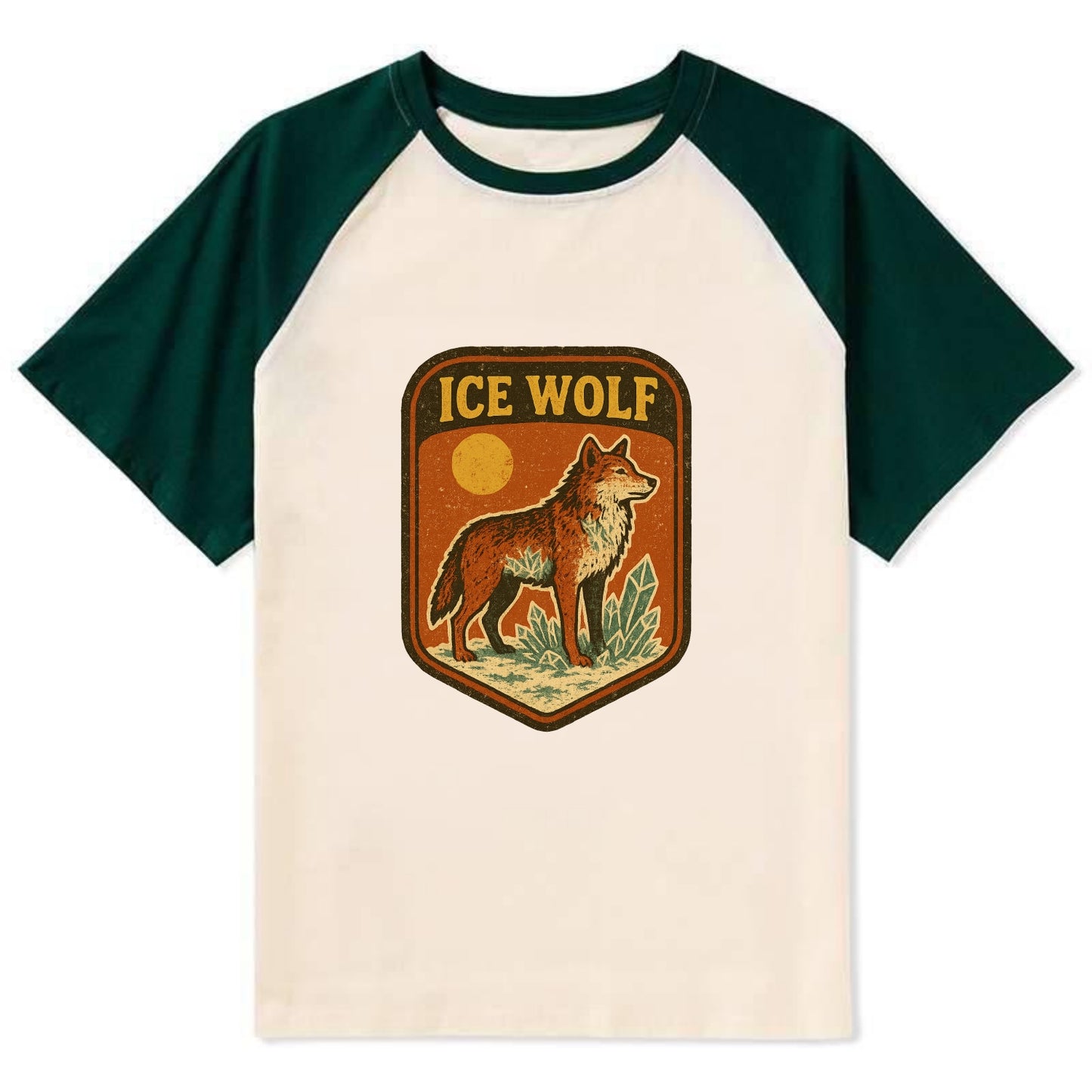 Ice Wolf Crystal  - Contrast Raglan T-shirt - Green