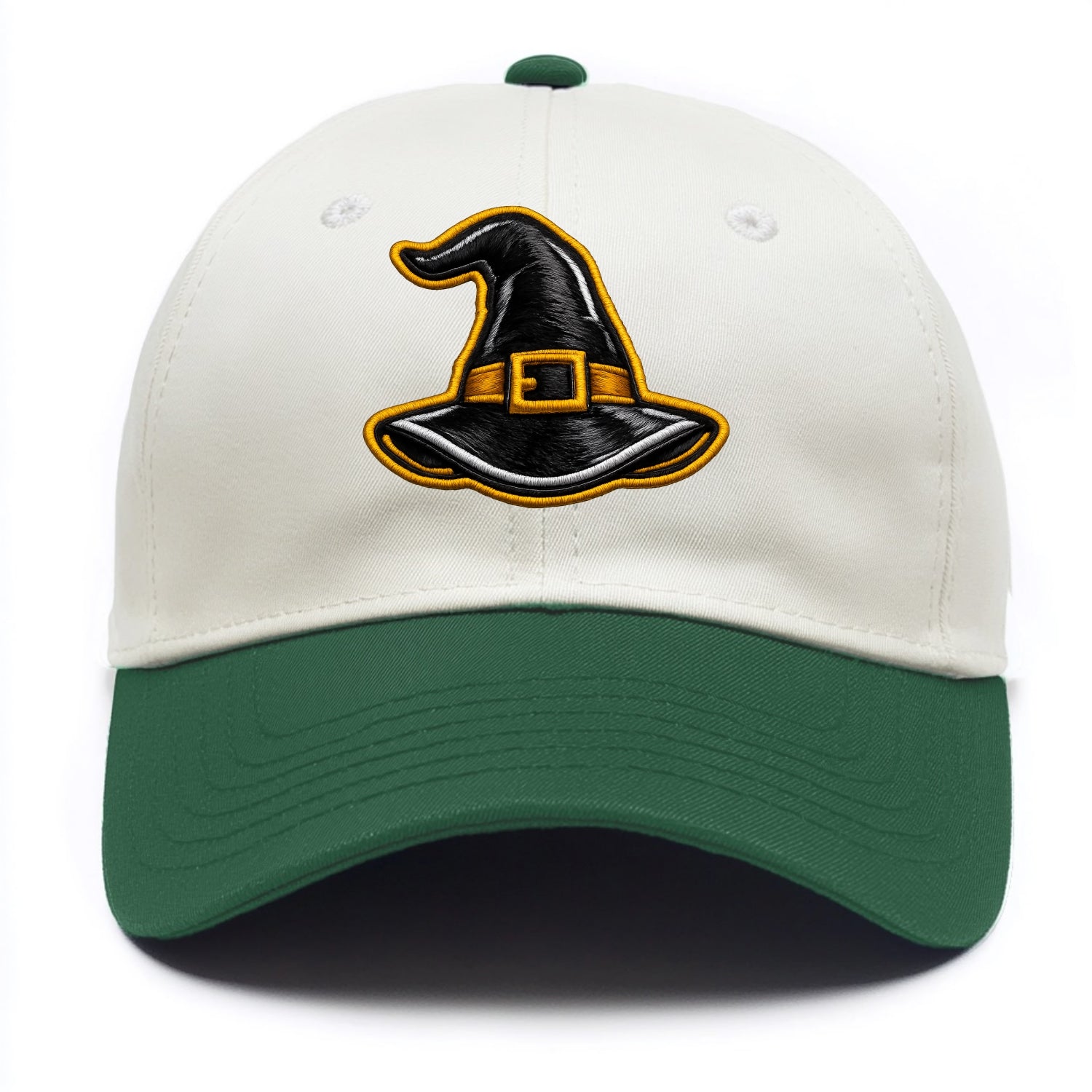 WITCH HAT - pointed hat with buckle in black and gold , coven - Two Tone Cap - Green