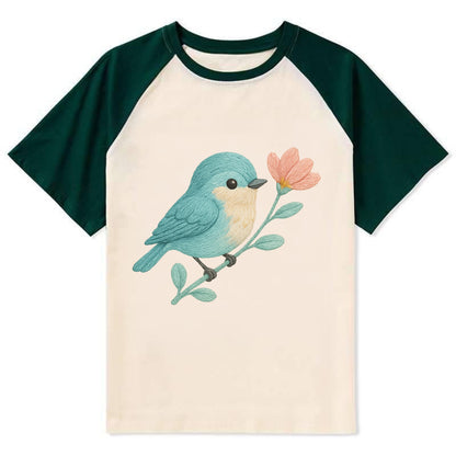 Aqua Chickadee - Contrast Raglan T-shirt - Green