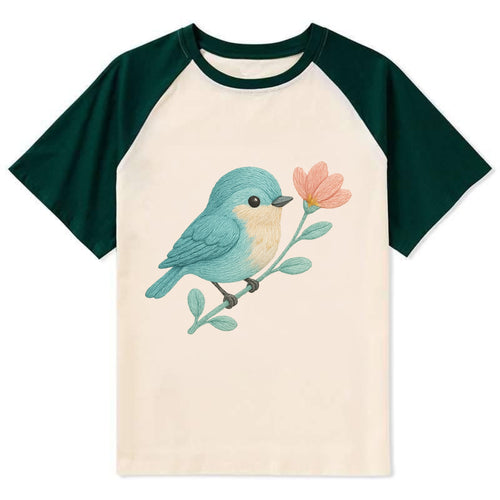 Aqua Chickadee - Contrast Raglan T-shirt