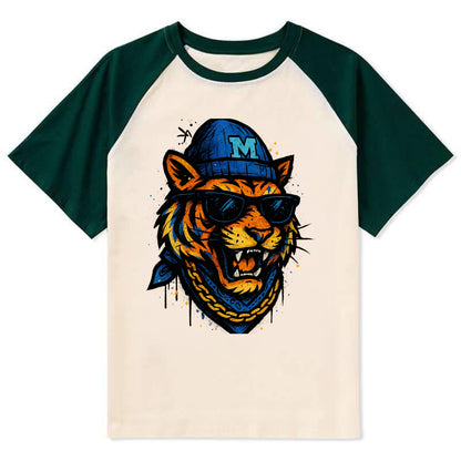 Memphis Tiger wearing Memphis beanie with M patch - Contrast Raglan T-shirt - Green