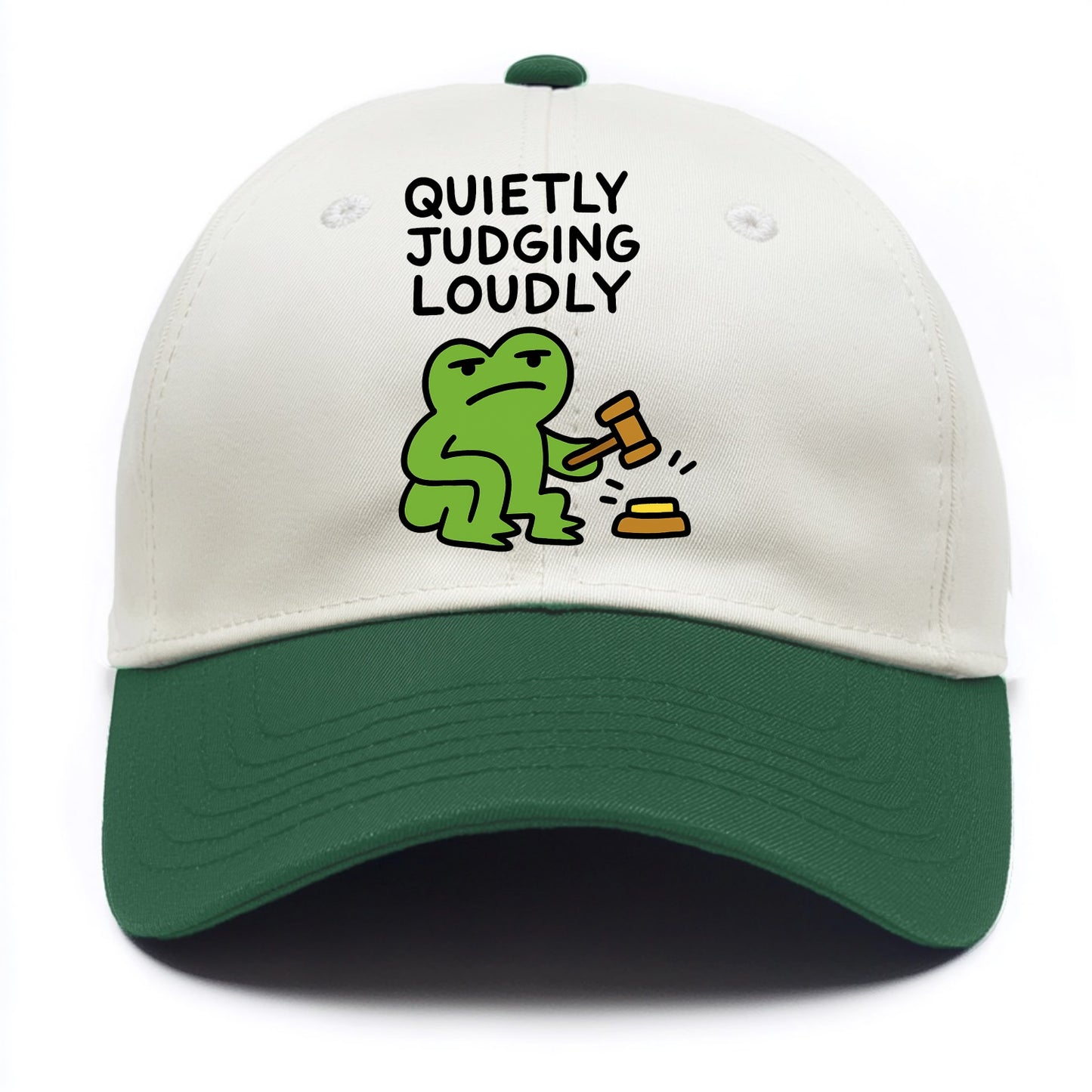 QUIETLY JUDGING LOUDLY | Silent gavel banging - Two Tone Cap - Green