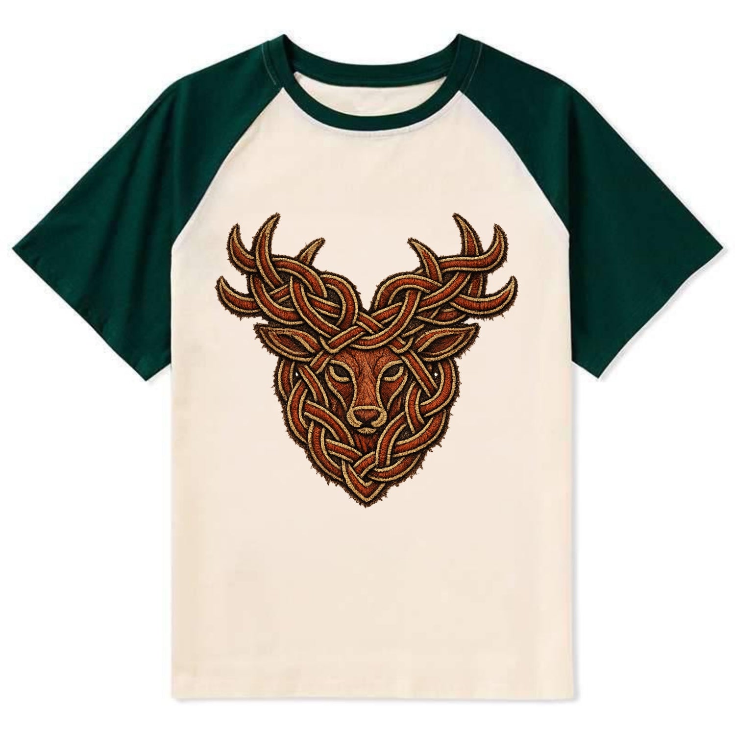 Stag Knot - Contrast Raglan T-shirt - Green