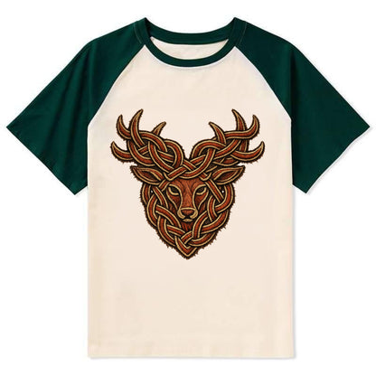 Stag Knot - Contrast Raglan T-shirt - Green