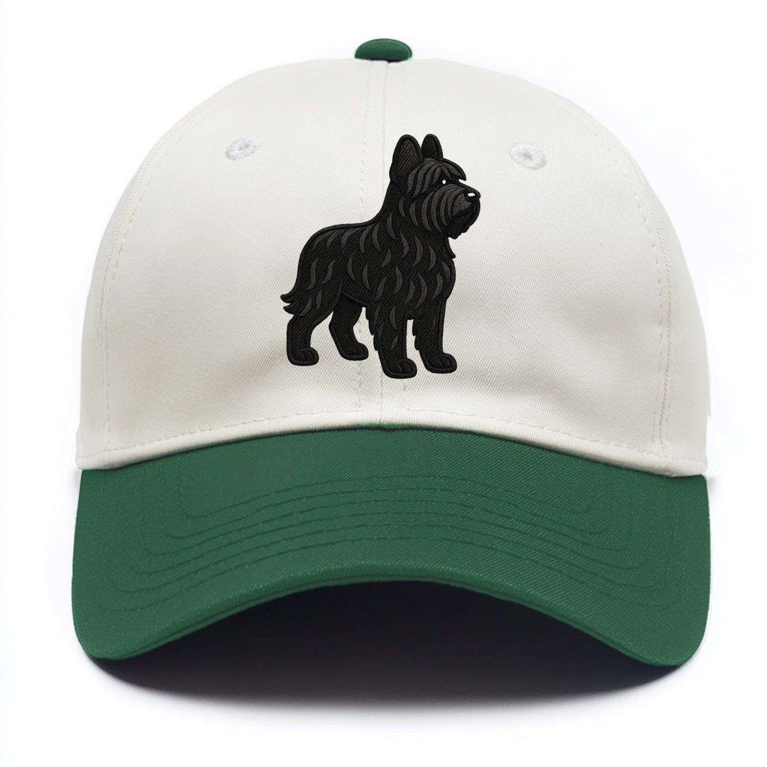 Briard - Black wavy coat embroidered herding pose - Two Tone Cap - Green