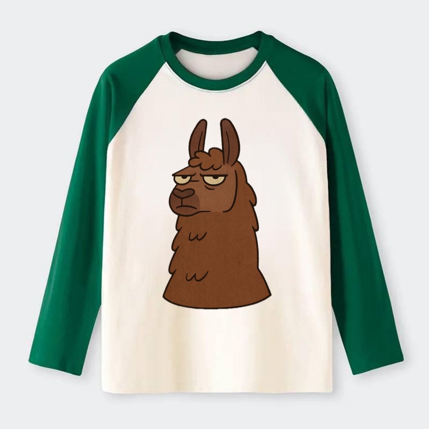 The Llama Judging Silently - Raglan Long Sleeve T-Shirt - Green