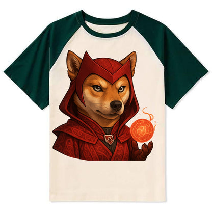 Shiba Inu Scarlet Witch  - Contrast Raglan T-shirt - Green