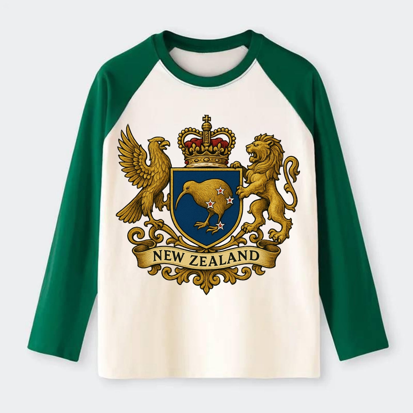 New Zealand Heritage Badge - Raglan Long Sleeve T-Shirt - Green