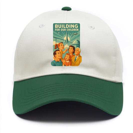 Multiple generations celebrating progress together - "Building for Our Children" - - Two Tone Cap - Green