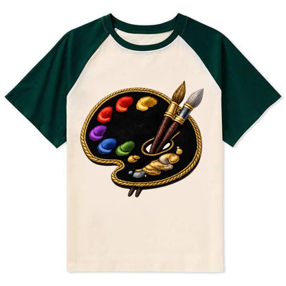 Embroidered patch design - PAINT PALETTE - artist palette with brushes in - Contrast Raglan T-shirt - Green