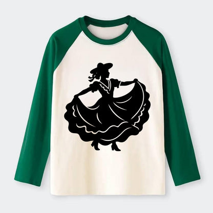 Mexican folk dancer twirling skirt - Raglan Long Sleeve T-Shirt - Green