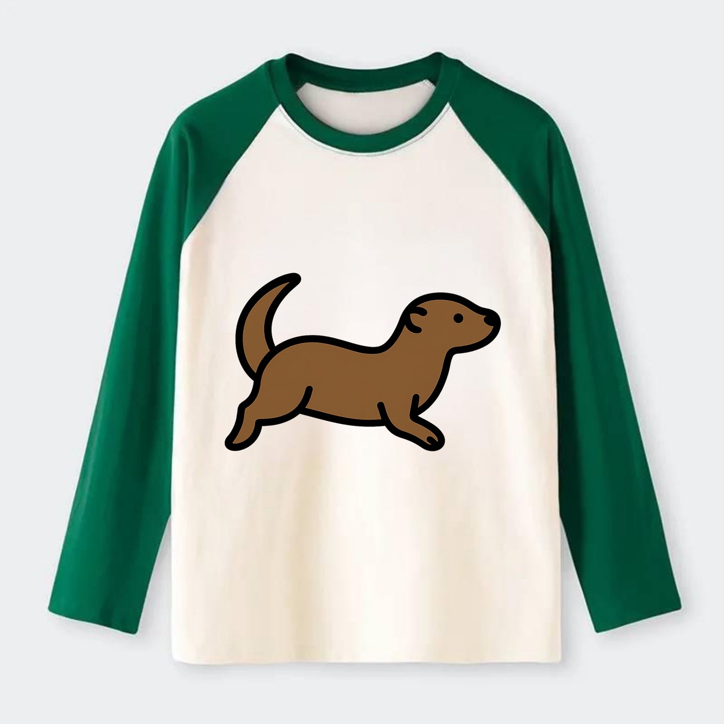 Otter - Brown sleek swimming pose flat side profile - Raglan Long Sleeve T-Shirt - Green