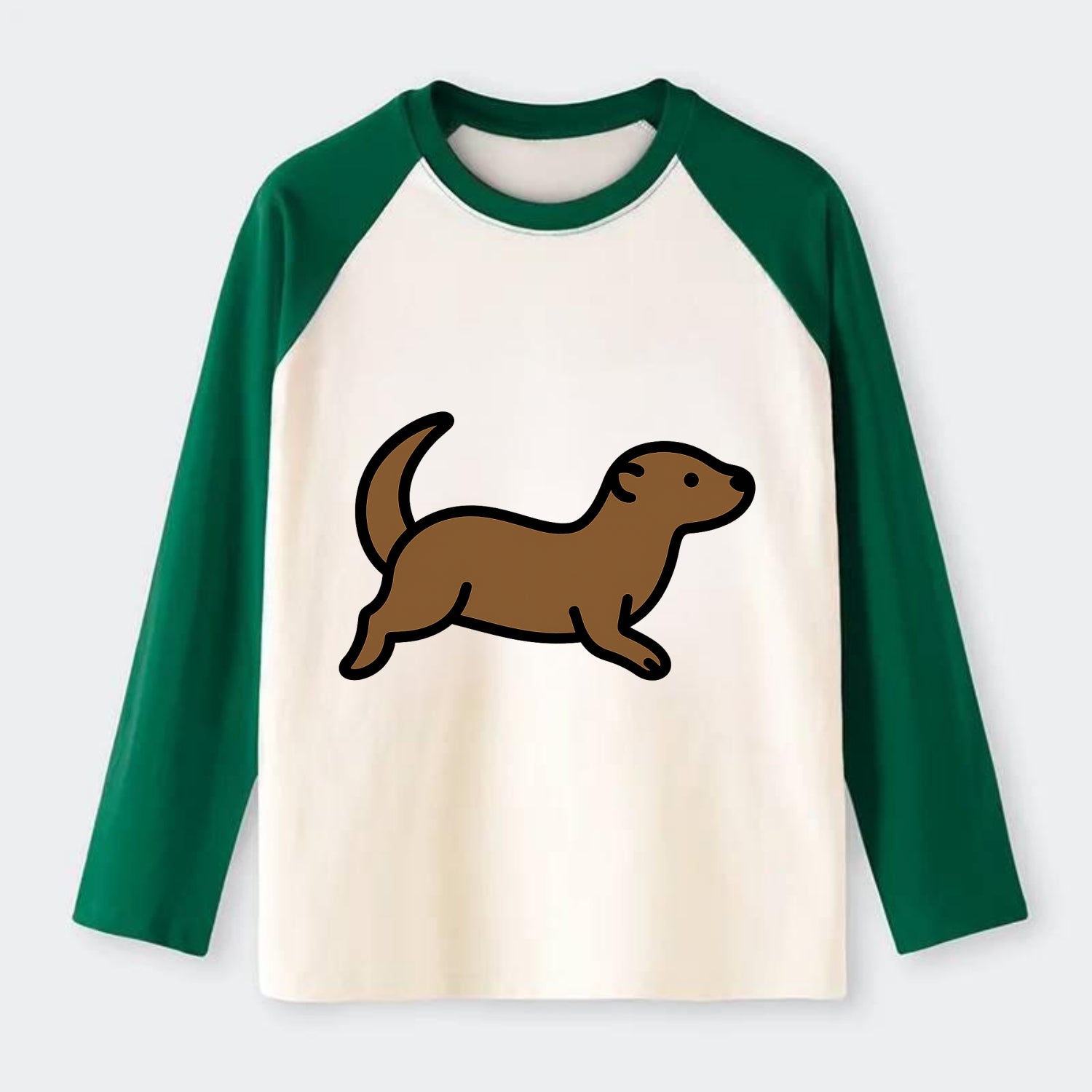 Otter - Brown sleek swimming pose flat side profile - Raglan Long Sleeve T-Shirt - Green