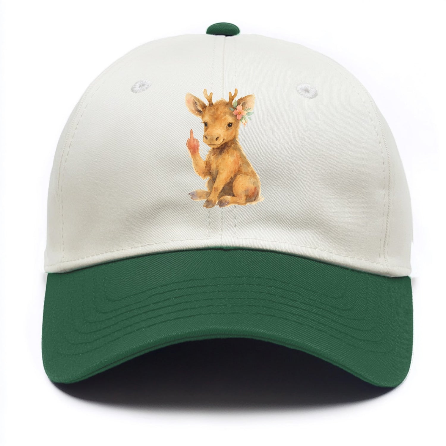 baby moose with adorable tiny antlers, one hoof raised in attitude - Two Tone Cap - Green