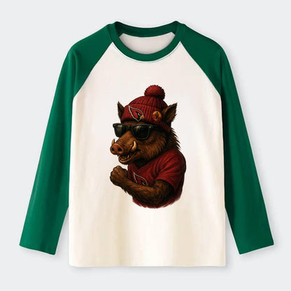 Arizona Javelina wearing Cardinals beanie with desert patch and - Raglan Long Sleeve T-Shirt - Green