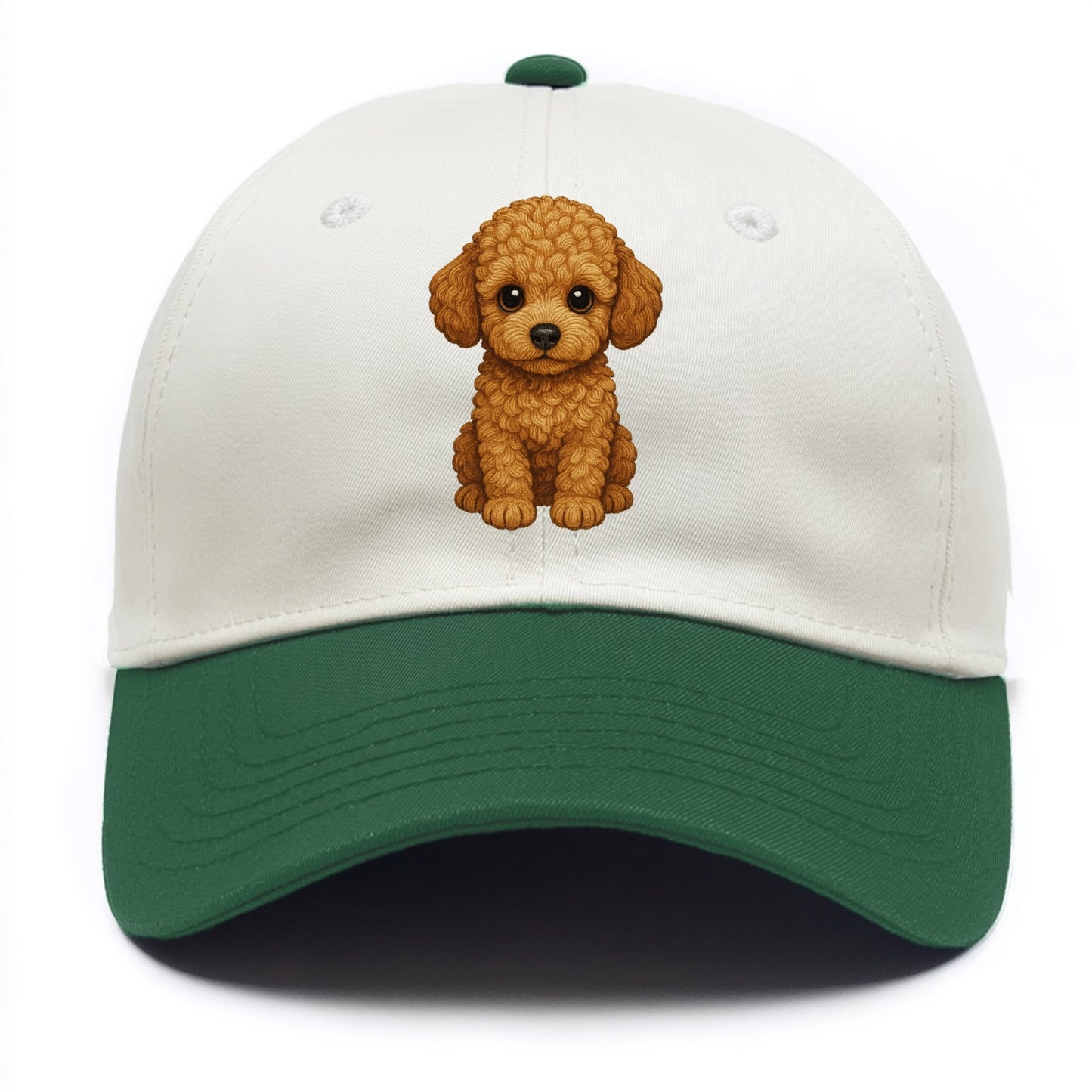 Baby Poodle Puppy - curly fluffy coat, intelligent eyes, elegant snout, - Two Tone Cap - Green