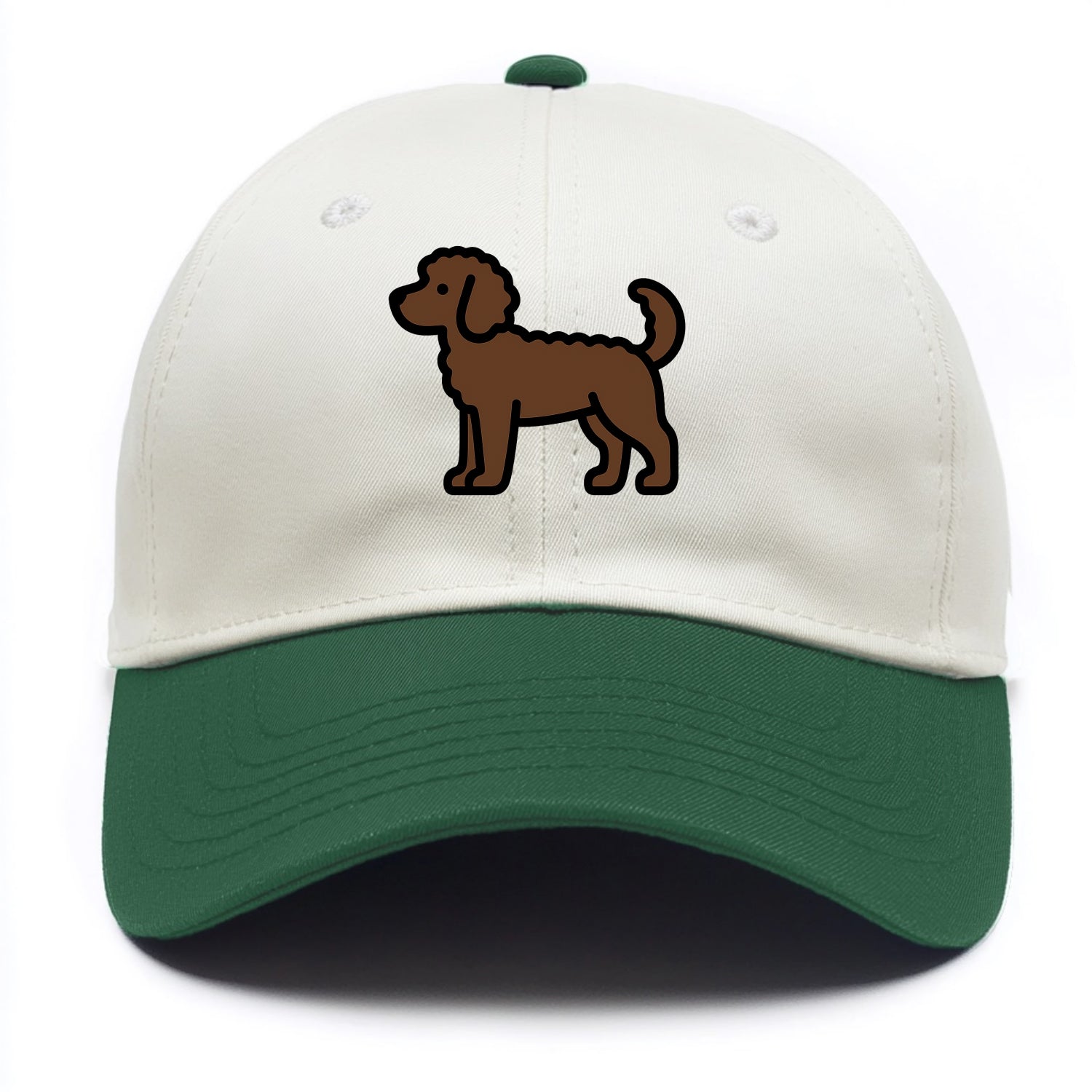Labradoodle - Chocolate curly flat side profile - Two Tone Cap - Green