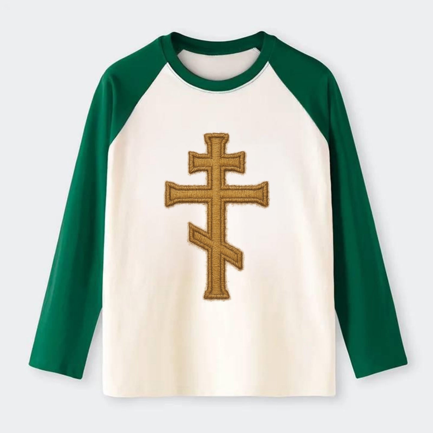Orthodox Cross  - Raglan Long Sleeve T-Shirt - Green