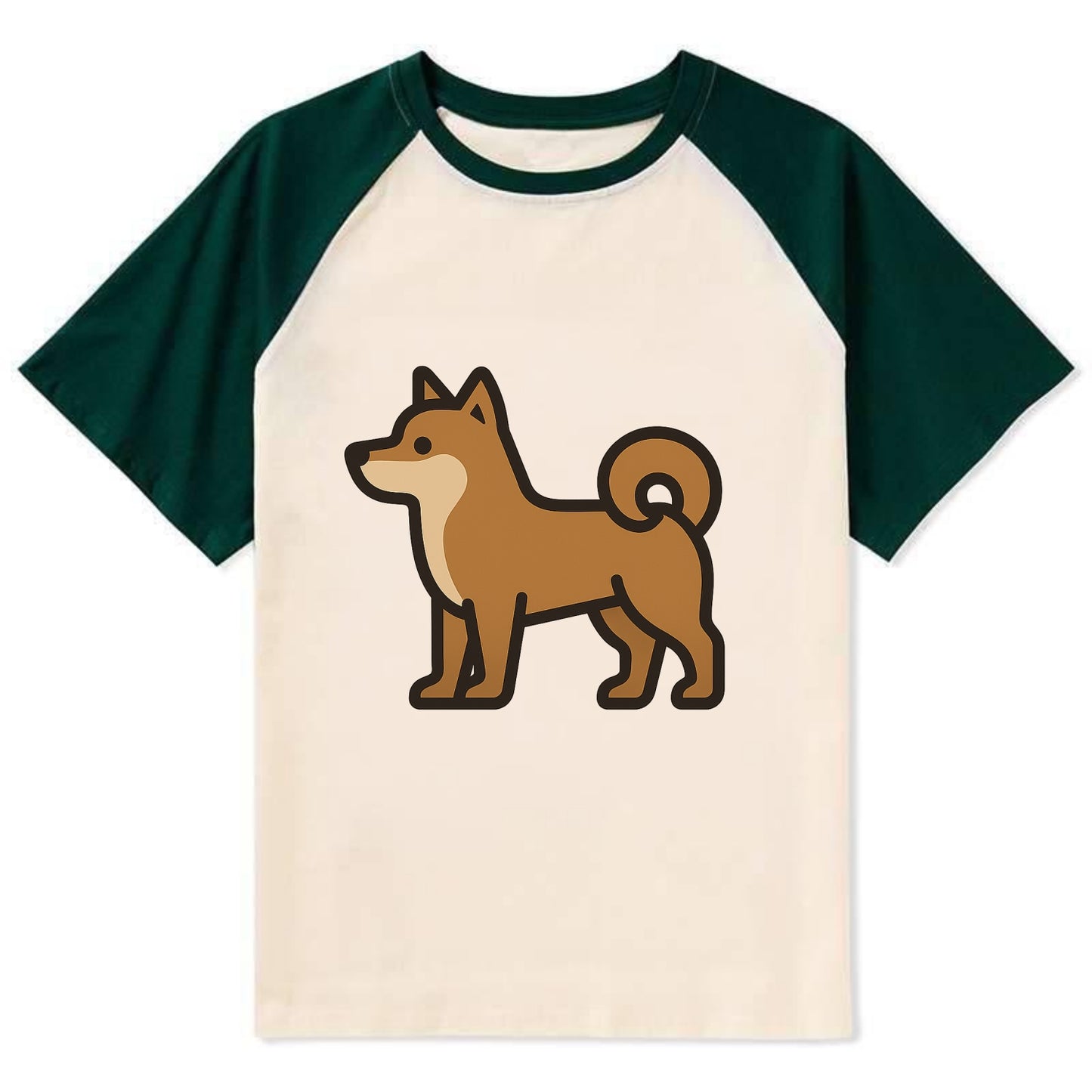 Shiba Inu - Red sesame flat side profile - Contrast Raglan T-shirt - Green