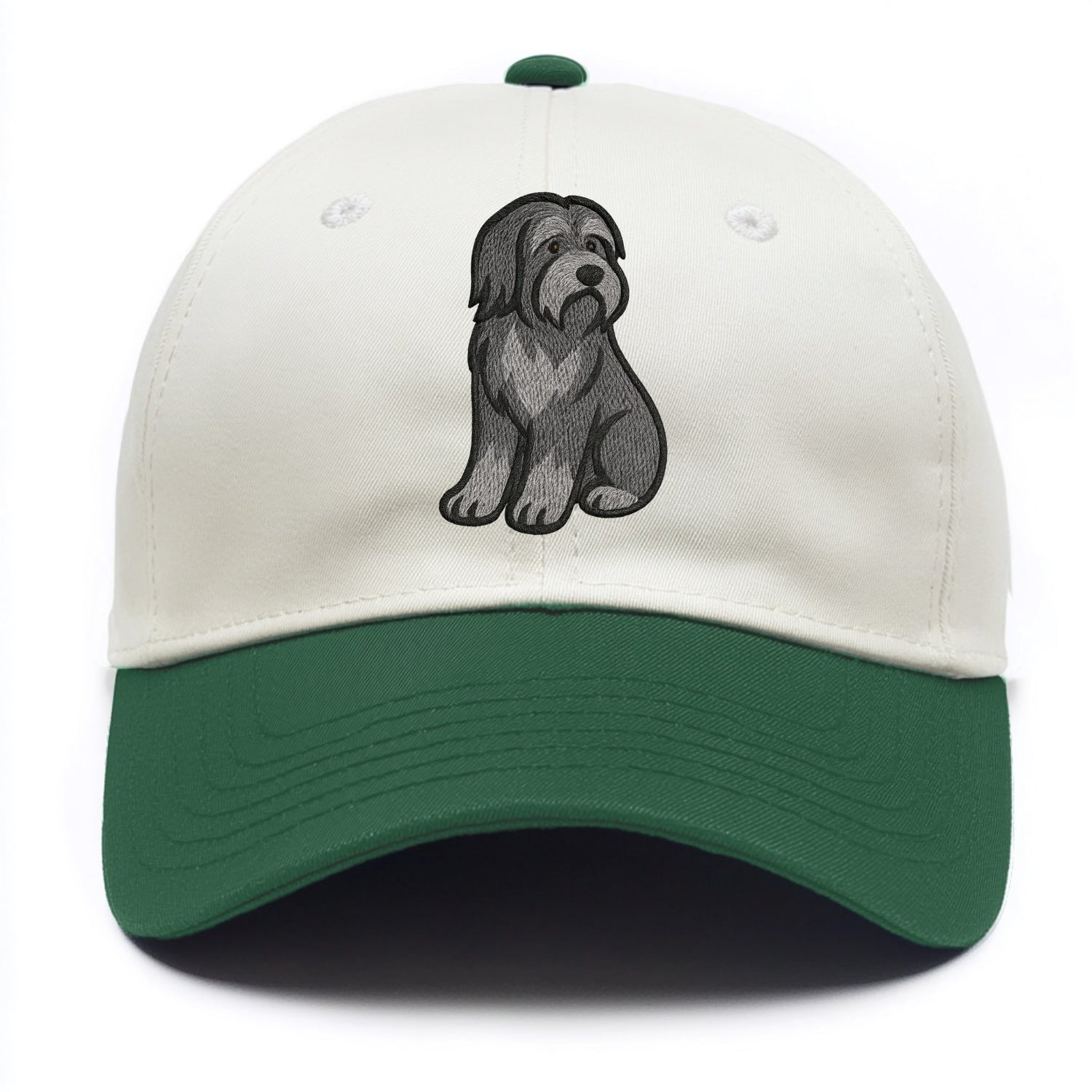 Bearded Collie - Gray shaggy coat embroidered pose - Two Tone Cap - Green