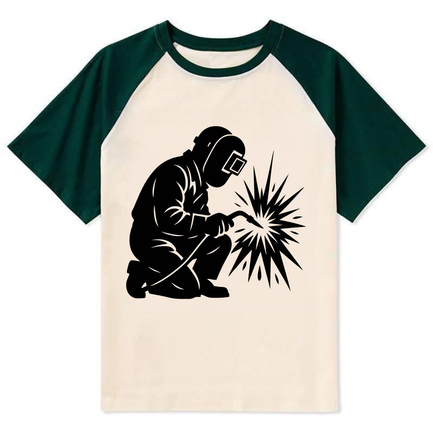 Welder sparks flying dramatically - Contrast Raglan T-shirt - Green
