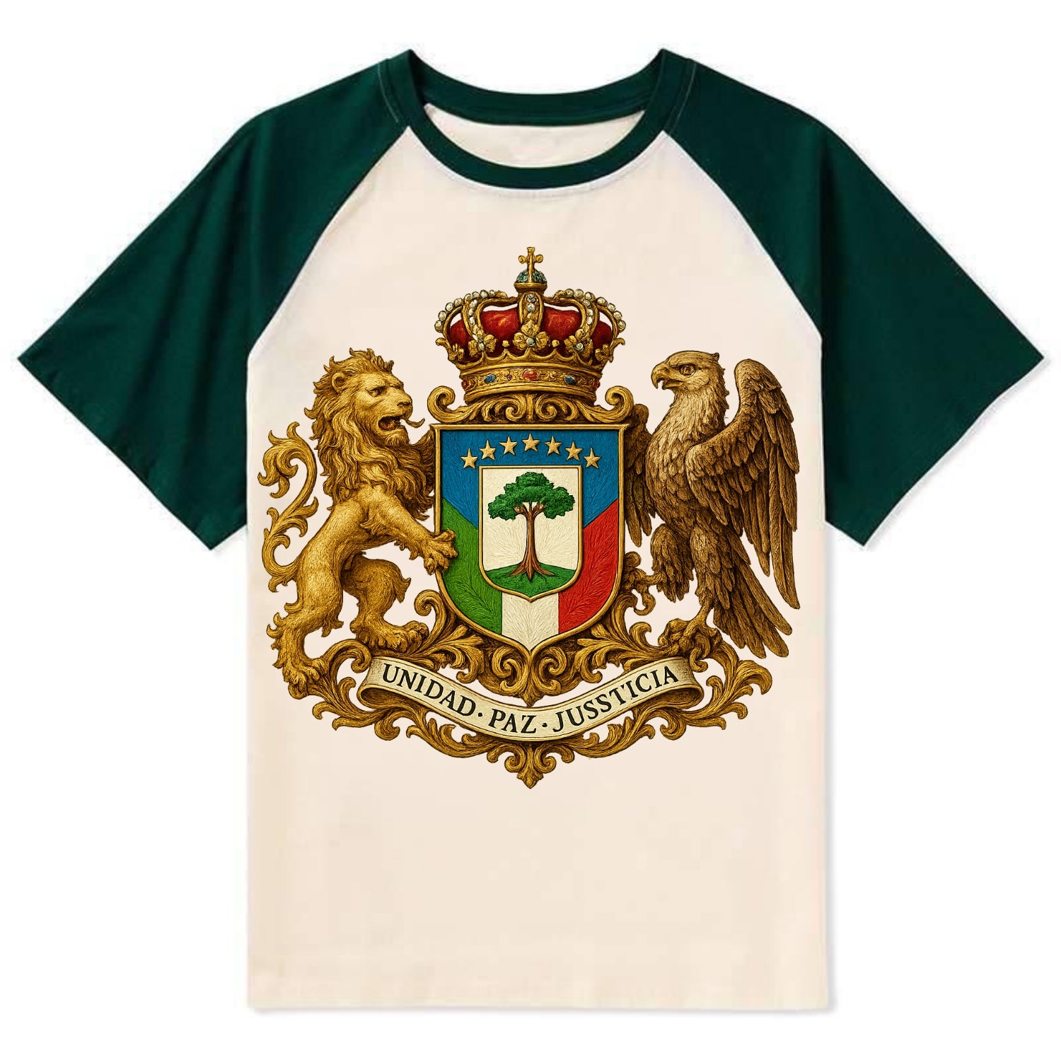 Equatorial Guinea Silk Cotton Tree Emblem - Contrast Raglan T-shirt - Green