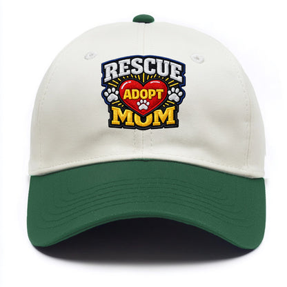 RESCUE MOM - heart with ADOPT text in red , shelter advocate - Two Tone Cap - Green