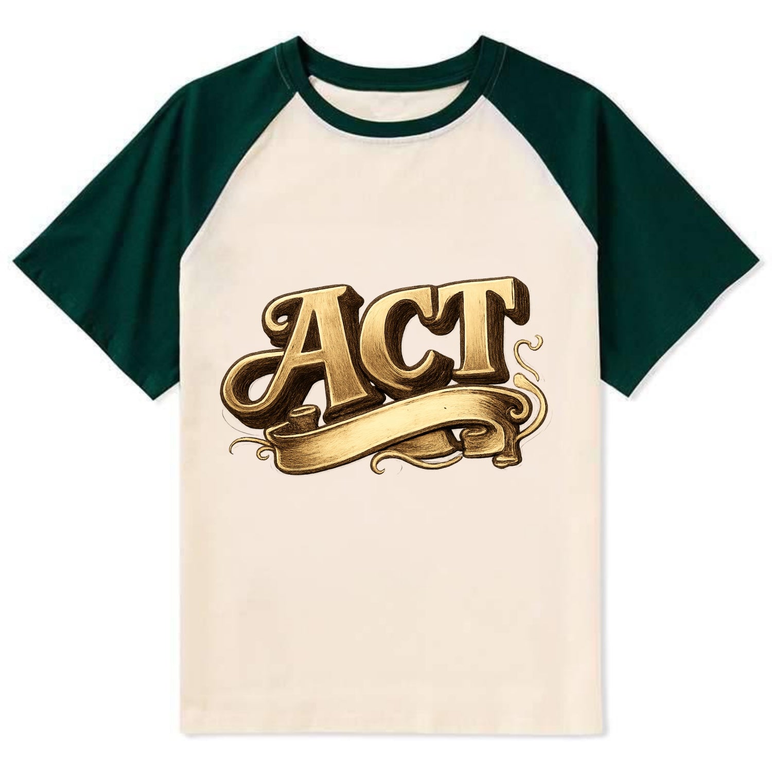 Bold typography design - "ACT" - take action, do something - Contrast Raglan T-shirt - Green