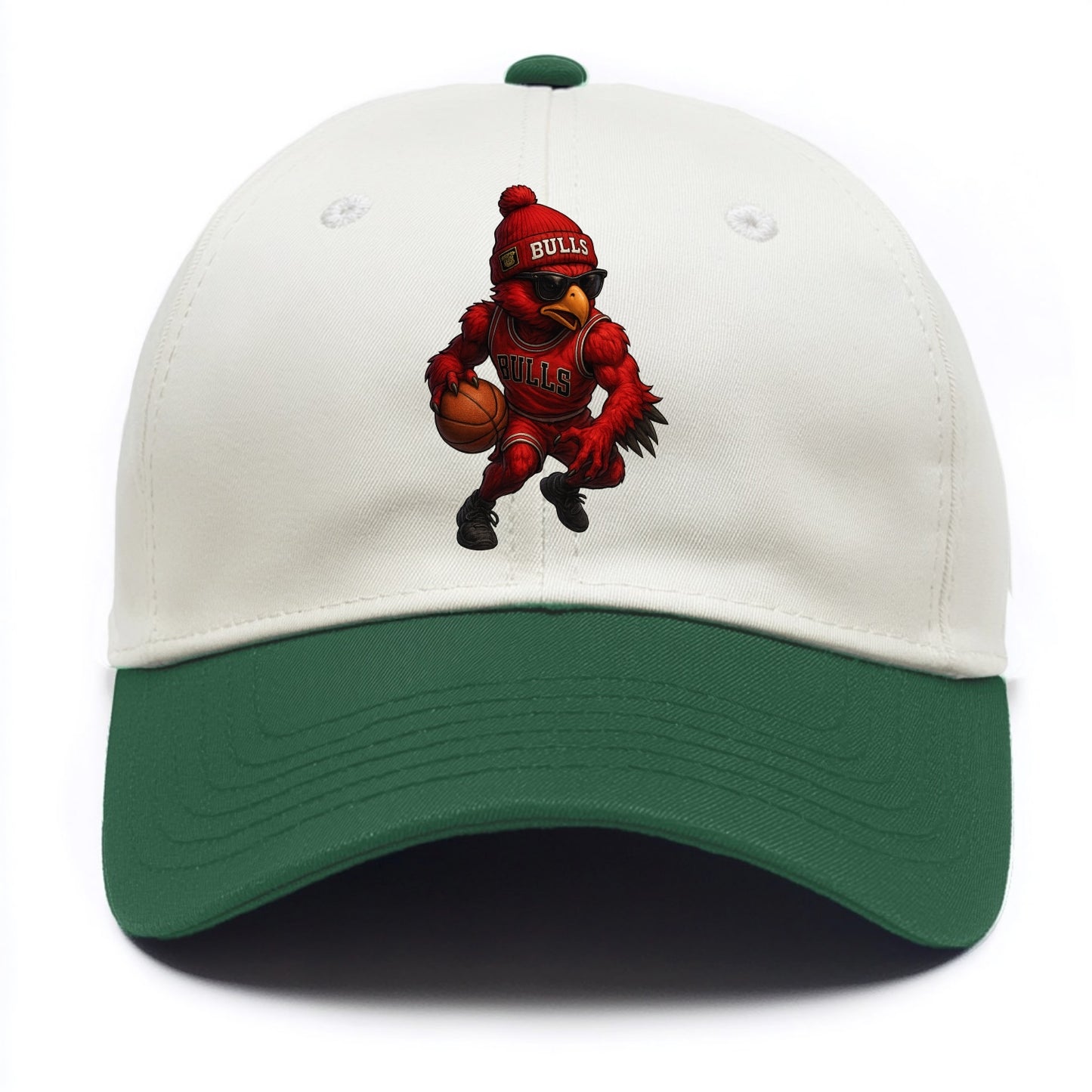 Windy City Hawk wearing Bulls beanie with six rings patch and wayfarer sunglasses - Two Tone Cap - Green