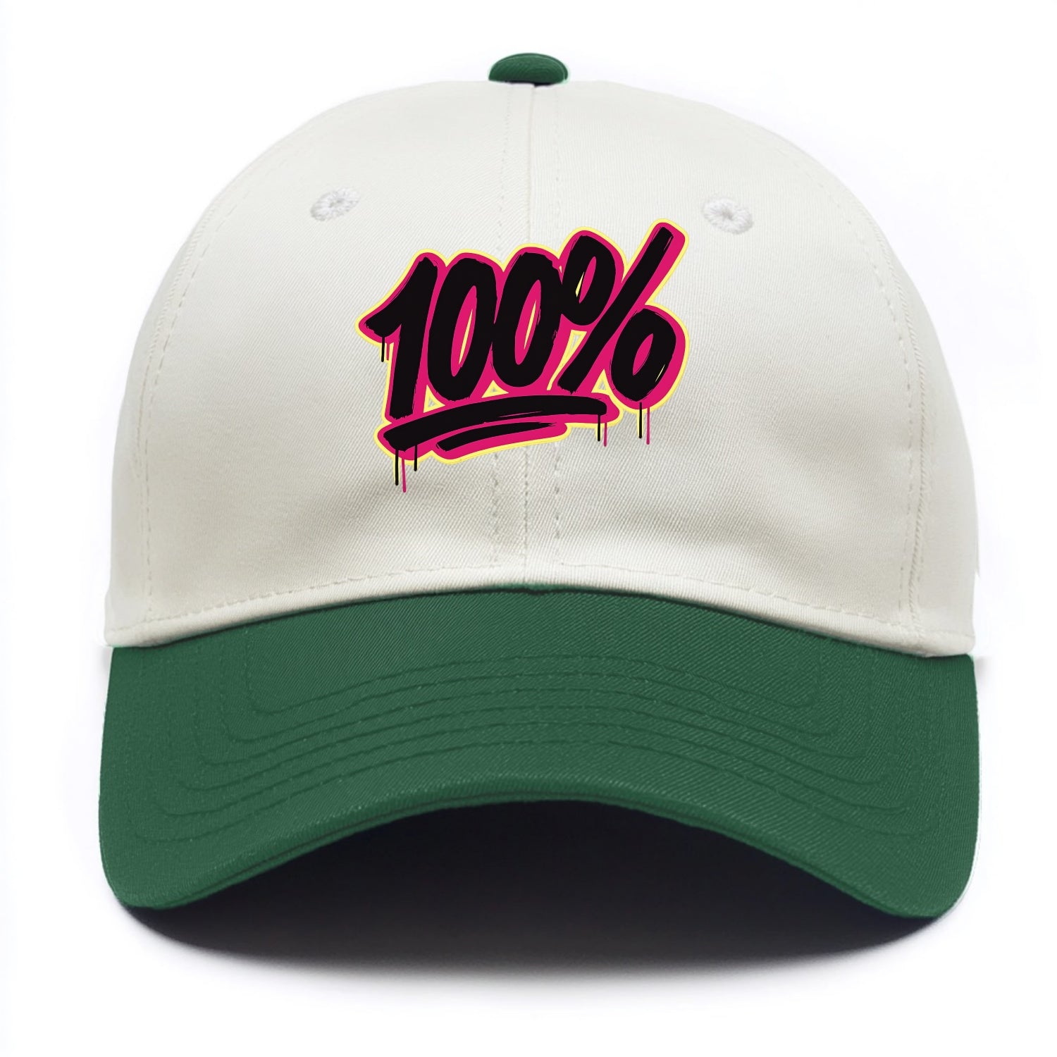 Bold typography design - "100%" - all in, fully committed - Two Tone Cap - Green
