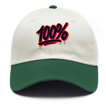 Bold typography design - "100%" - all in, fully committed - Two Tone Cap - Green