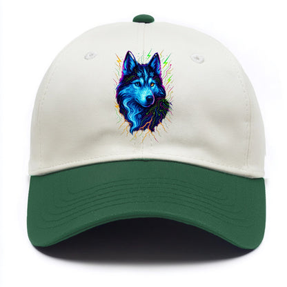 Siberian husky with ice-crystal flowing patterns, electric blue and white swirls, - Two Tone Cap - Green