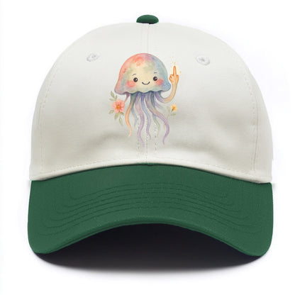 jellyfish with kawaii face and tentacles, one tentacle pointing up defiantly - Two Tone Cap - Green