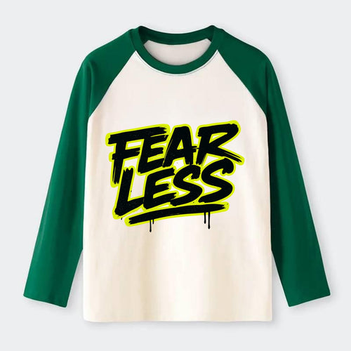 Bold typography design - FEARLESS - courage, bravery, facing - Raglan Long Sleeve T-Shirt