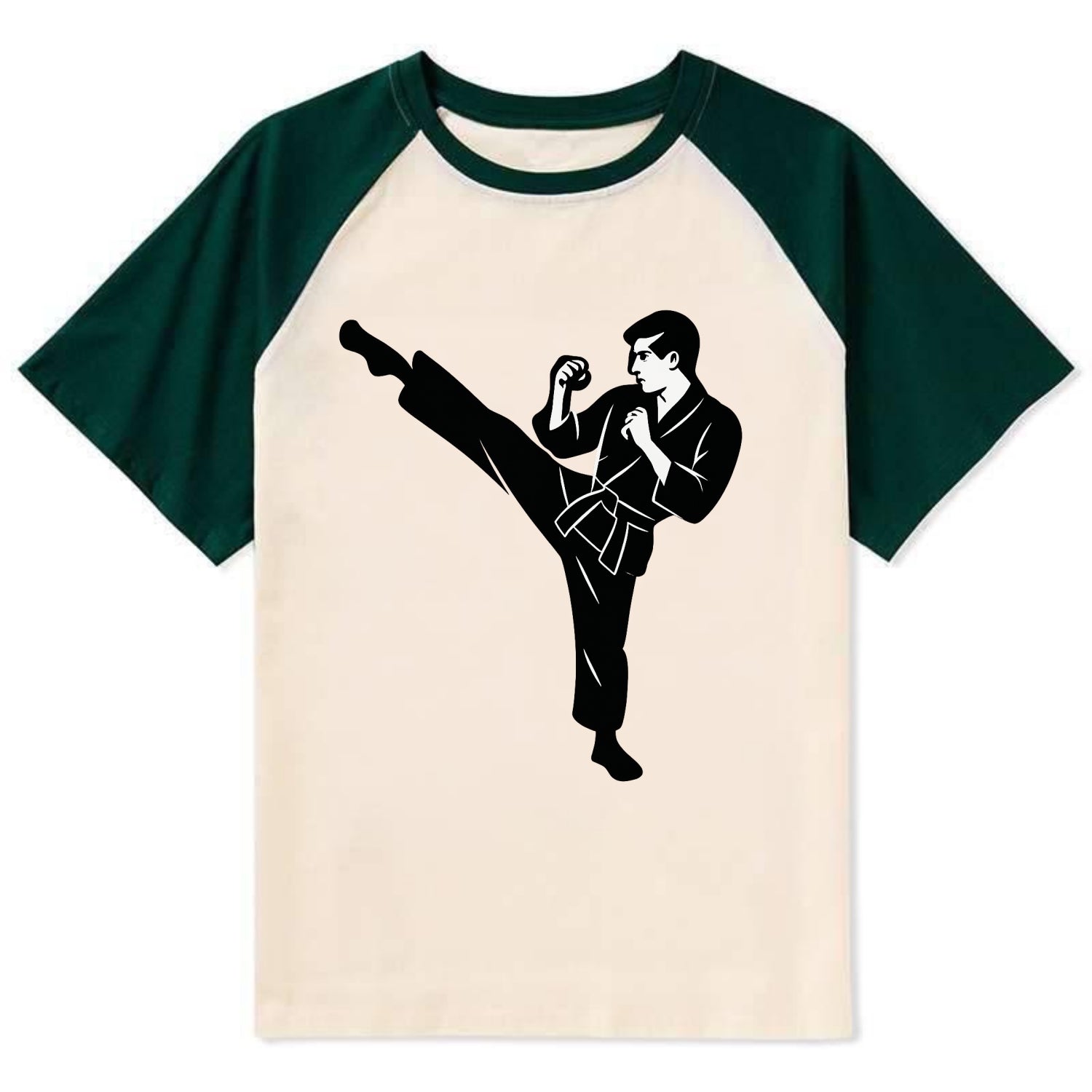 Martial artist performing a high kick - Contrast Raglan T-shirt - Green