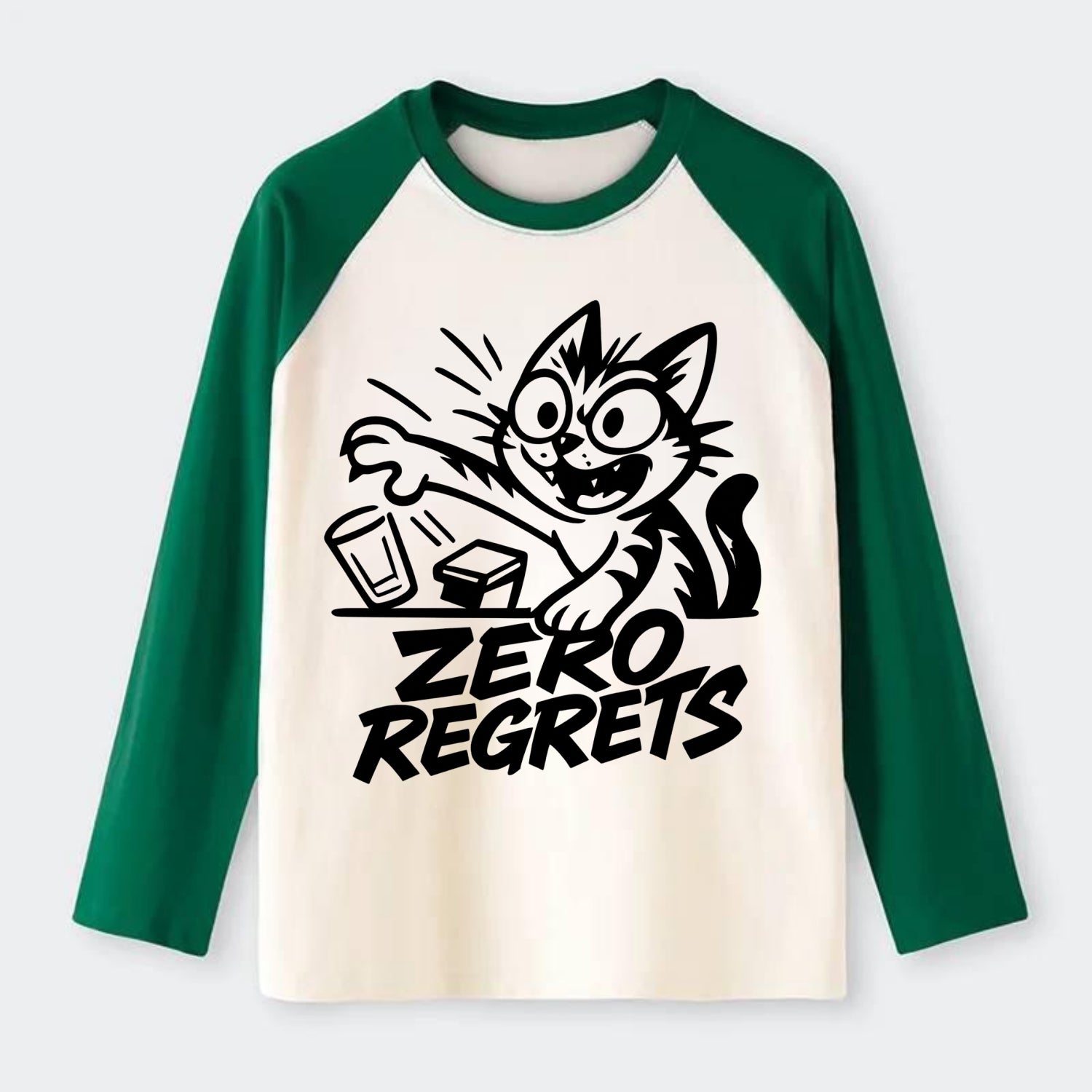 Chaos Gremlin Cat - Raglan Long Sleeve T-Shirt - Green