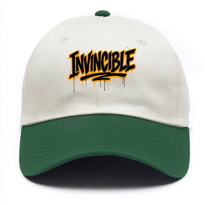 Bold typography design - "INVINCIBLE" - cannot be defeated, unconquerable - Two Tone Cap - Green