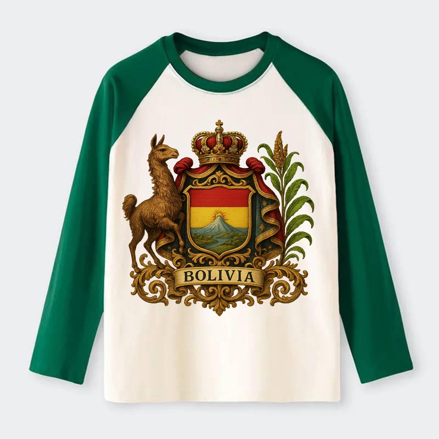 Bolivia Royal Logo  - Raglan Long Sleeve T-Shirt - Green
