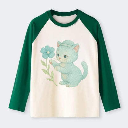 Aqua Kitten - Raglan Long Sleeve T-Shirt - Green