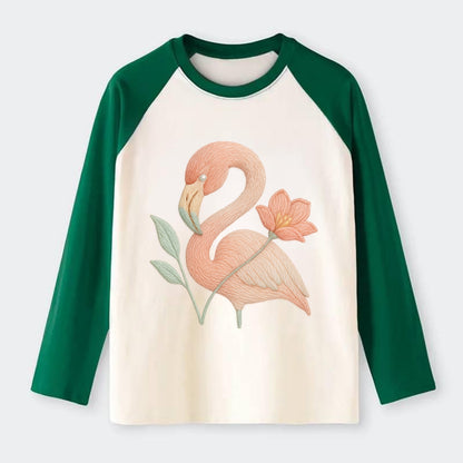 Peach Flamingo - Raglan Long Sleeve T-Shirt - Green