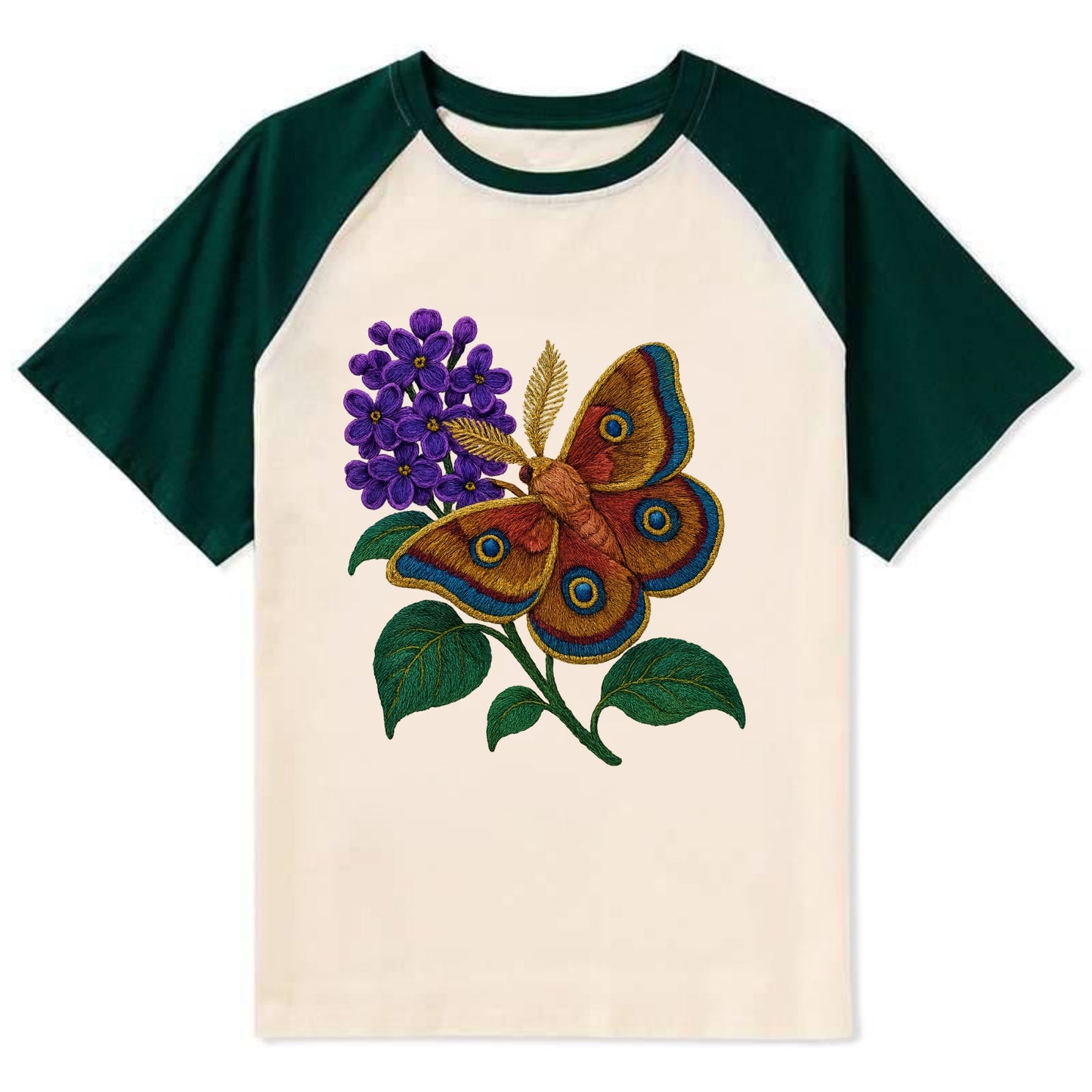 Polyphemus Moth - Contrast Raglan T-shirt - Green
