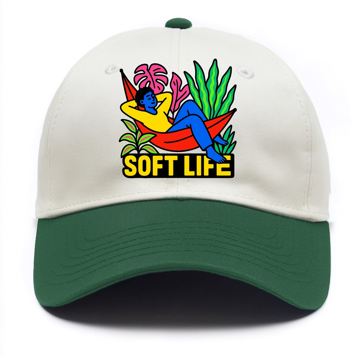 Person relaxing in hammock with plants - "soft life" aesthetic, peaceful living goals - Two Tone Cap - Green